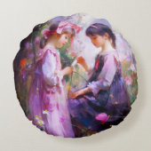 Vrienden en Bloemen 2 Rond Kussen (Achterkant)