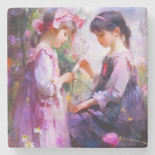 Vrienden en Bloemen 2 Stenen Onderzetter (Voorkant)