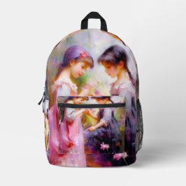 Vrienden en bloemen bedrukte rugzak