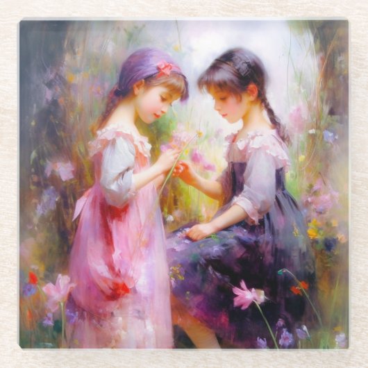 Vrienden en bloemen glazen onderzetter (Voorkant)