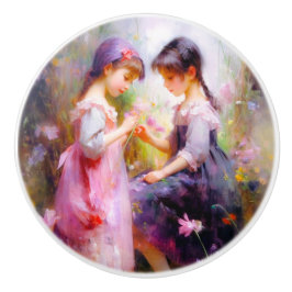 Vrienden en bloemen keramische knop