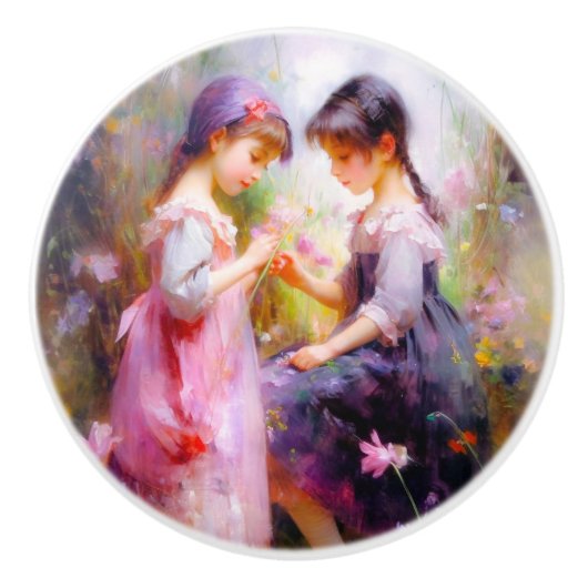 Vrienden en bloemen keramische knop (Voorkant)