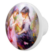 Vrienden en bloemen keramische knop (Rechts)