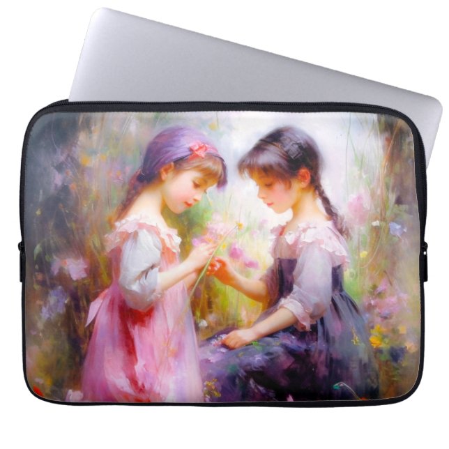 Vrienden en bloemen laptop sleeve (Voorkant)
