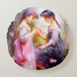 Vrienden en bloemen rond kussen