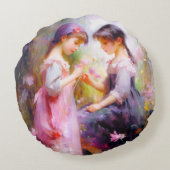 Vrienden en bloemen rond kussen (Achterkant)