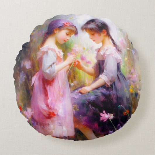 Vrienden en Bloemen  Rond Kussen (Voorkant)