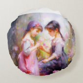 Vrienden en Bloemen  Rond Kussen (Achterkant)