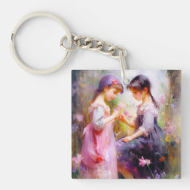 Vrienden en bloemen sleutelhanger