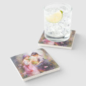 Vrienden en bloemen stenen onderzetter (Zijkant)