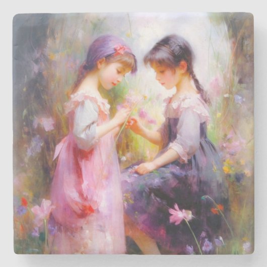 Vrienden en bloemen stenen onderzetter (Voorkant)