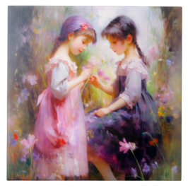 Vrienden en bloemen tegeltje