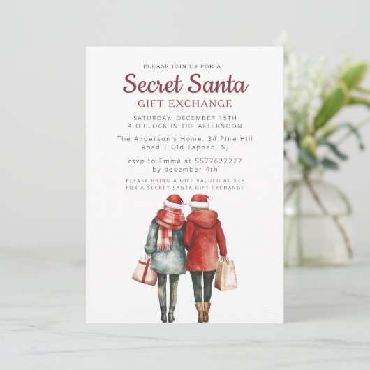 Vrienden en cadeautassen Geheim Kerstfeest Kaart (Staand voorkant)