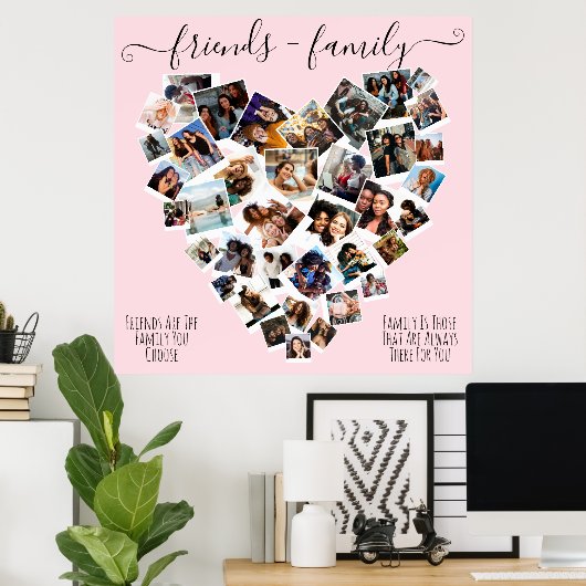 Vrienden en familieleden citeren Foto Heart Collag Poster (Thuiskantoor)