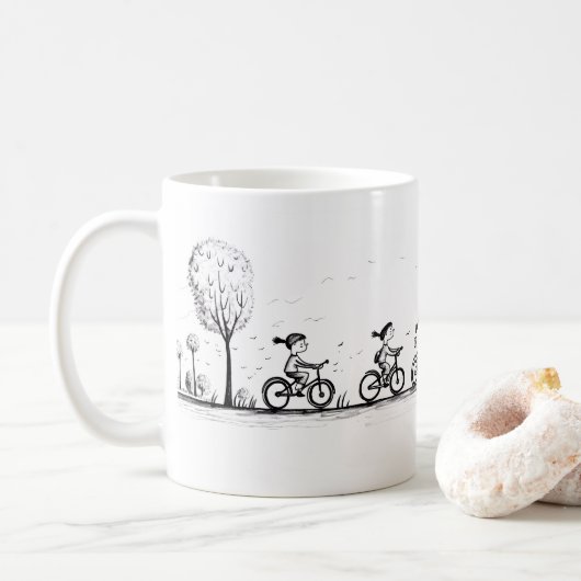 Vrienden en fiets koffiemok (Met donut)