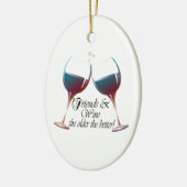Vrienden en wijn hoe ouder de betere wijnkunst keramisch ornament (Links)