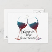Vrienden en wijn, hoe ouder hoe beter. grappige ka briefkaart (Voorkant / Achterkant)