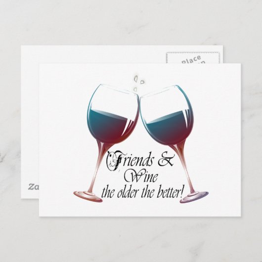 Vrienden en wijn, hoe ouder hoe beter. grappige ka briefkaart (Voorkant / Achterkant)