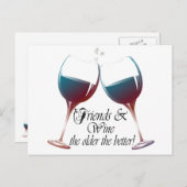 Vrienden en wijn, hoe ouder hoe beter, Wijncadeaut Briefkaart (Voorkant / Achterkant)