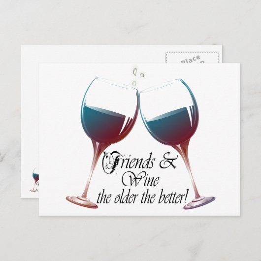 Vrienden en wijn, hoe ouder hoe beter, Wijncadeaut Briefkaart (Voorkant / Achterkant)