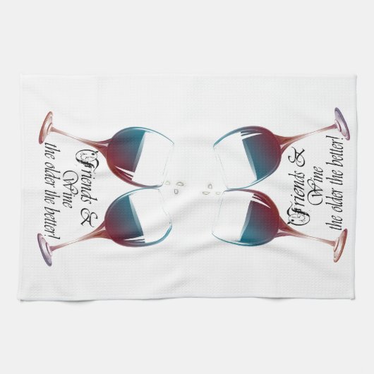Vrienden en wijn, hoe ouder hoe beter, Wijncadeaut Theedoek (Horizontaal)