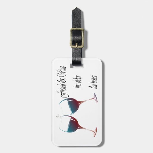 Vrienden en wijnen hoe ouder hoe beter, kunstgesch bagagelabel (Voorkant verticaal)