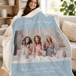 Vrienden foto stoffig blauwe fleece met namen sherpa deken