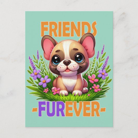 Vrienden Furever woordspeling. Schattigee Franse B Briefkaart (Voorkant)