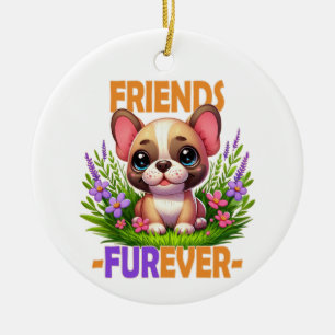Vrienden Furever woordspeling. Schattigee Franse B Keramisch Ornament