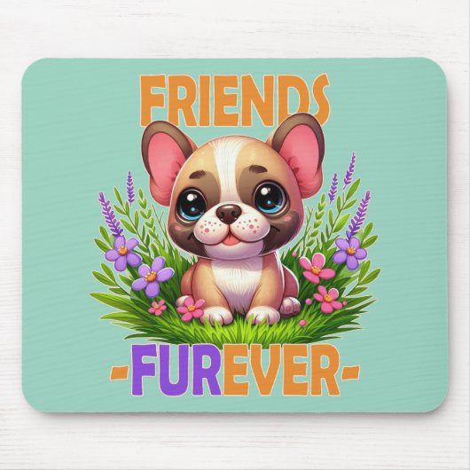 Vrienden Furever woordspeling. Schattigee Franse B Muismat (Voorkant)