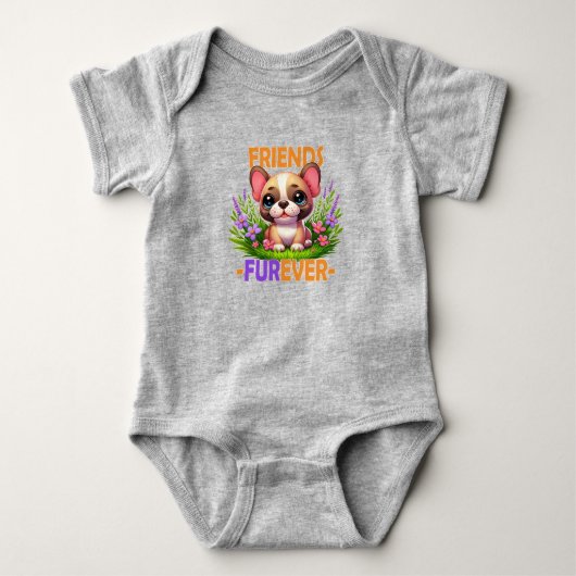 Vrienden Furever woordspeling. Schattigee Franse B Romper (Voorkant)