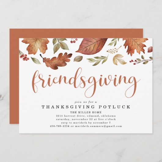 Vrienden geven dankbare bladeren uitnodiging (Voorkant / Achterkant)