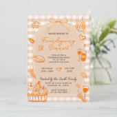 Vrienden geven Pompoen Hand getrokken Dinner Party Kaart (Staand voorkant)