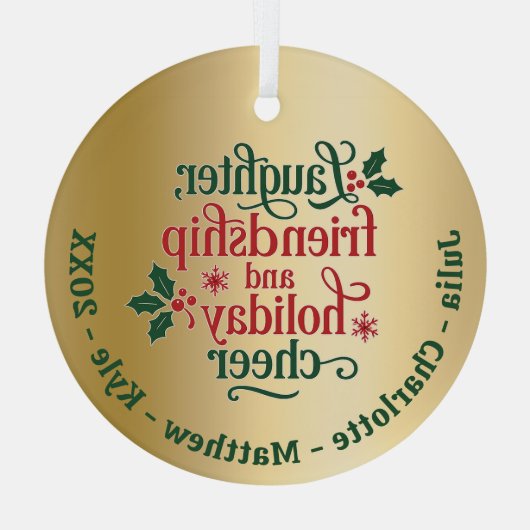 Vrienden goud rood groen typografie Kerst Glas Ornament (Achterkant)