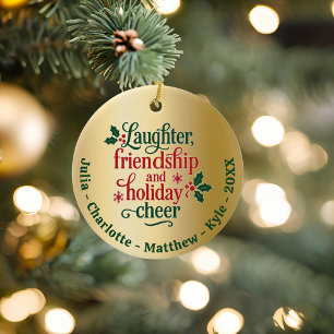 Vrienden goud rood groen typografie Kerst Keramisch Ornament