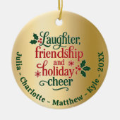 Vrienden goud rood groen typografie Kerst Keramisch Ornament (Voorkant)