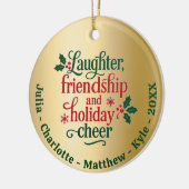 Vrienden goud rood groen typografie Kerst Keramisch Ornament (Links)