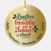 Vrienden goud rood groen typografie Kerst Keramisch Ornament (Achterkant)