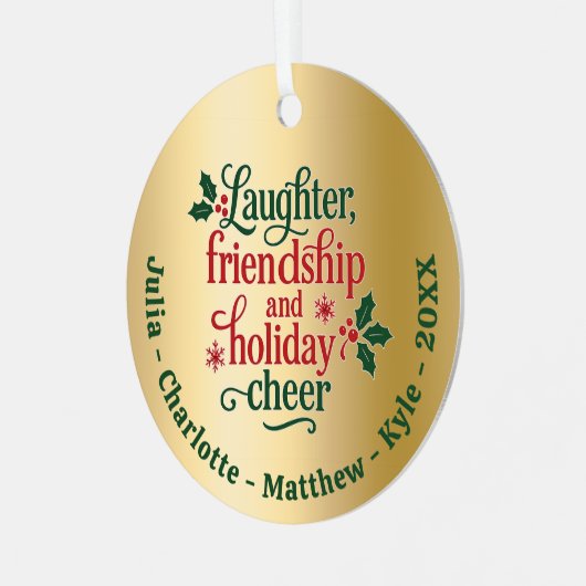 Vrienden goud rood groen typografie Kerst Metalen Ornament (Voorkant links)