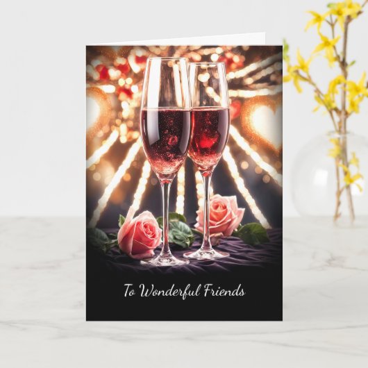 Vrienden Happy Wedding Jubileum Roze Champagne Kaart (Gele Bloem)