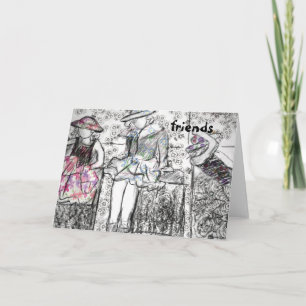 Vrienden Houtskool Tekening Collage Note Kaart