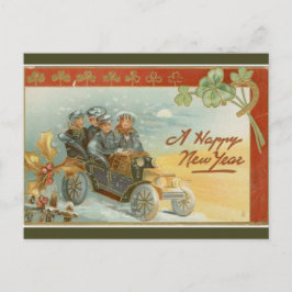  vrienden in een nieuw jaar met een oude, gefaseer briefkaart