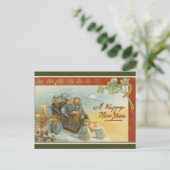  vrienden in een nieuw jaar met een oude, gefaseer briefkaart (Staand voorkant)