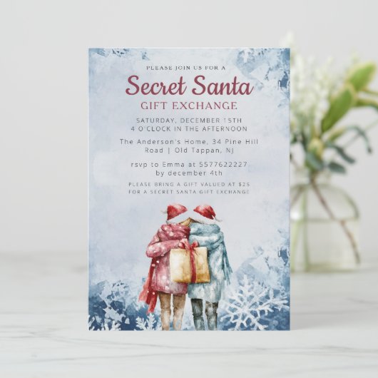 Vrienden in Gift Secret Santa Winter Christmas Par Kaart (Staand voorkant)