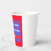 Vrienden in rode witte en blauwe koffie papieren bekers (Links)