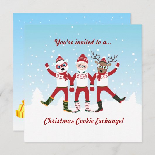 Vrienden kerstfeest uitnodigen kaart (Voorkant / Achterkant)