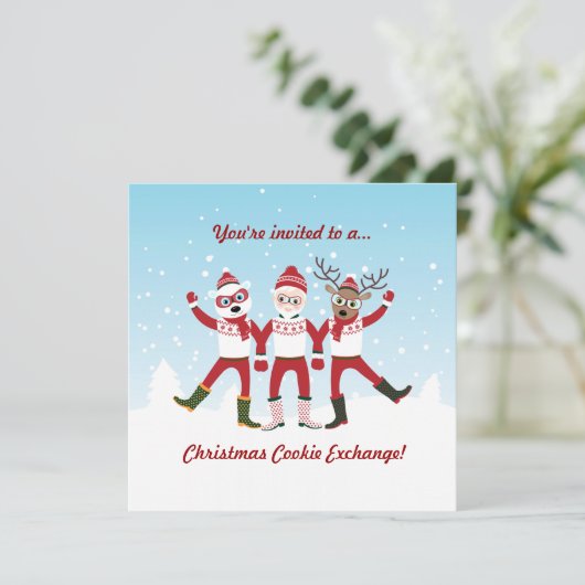 Vrienden kerstfeest uitnodigen kaart (Staand voorkant)