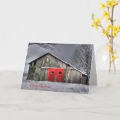 Vrienden Kerstmis op oude schuur met rode deur Kaart (Gele Bloem)