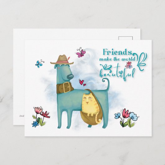Vrienden Maak De Wereld Mooie Hond Kat Wit Briefkaart (Voorkant / Achterkant)