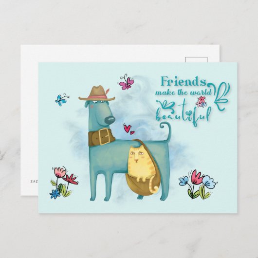 Vrienden maken de wereld mooie Schattigee hondenka Briefkaart (Voorkant / Achterkant)
